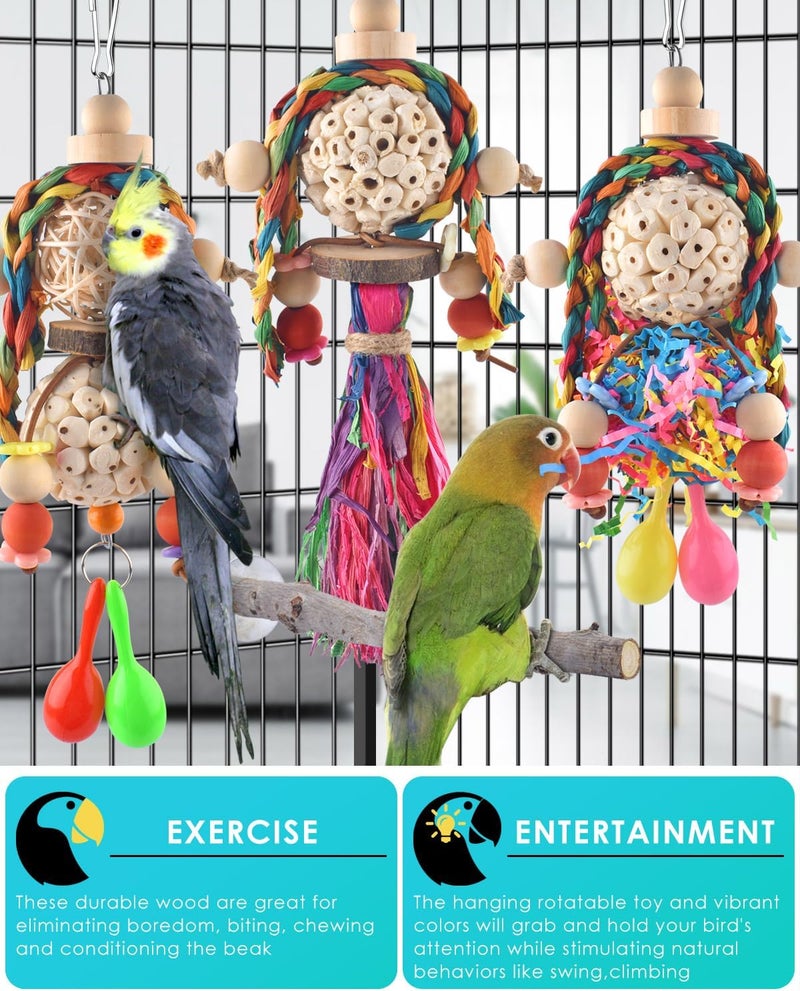 Bissap 3PCS Bird Parrot Foraging Shredder Hanging Toys Sola Balls with Sand Hammer for Small Parrots Parakeets Conures Cockatiels Love Birds Cage Toy - Image 4